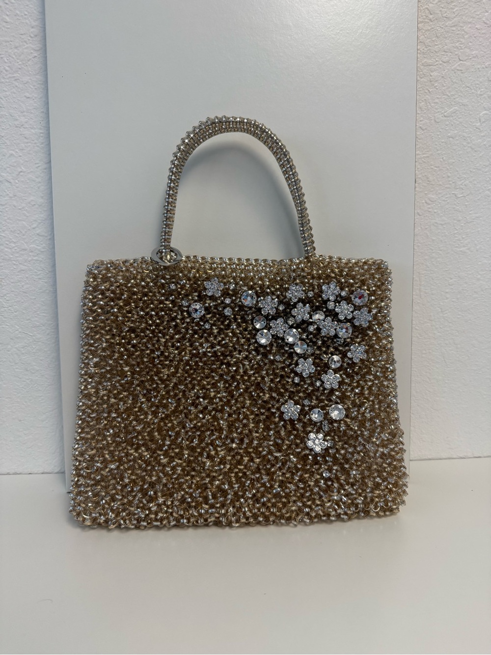 NWOT Anteprima Hawaii Exclusive Crystal Embellished Gold Evening Top-Handle Bag